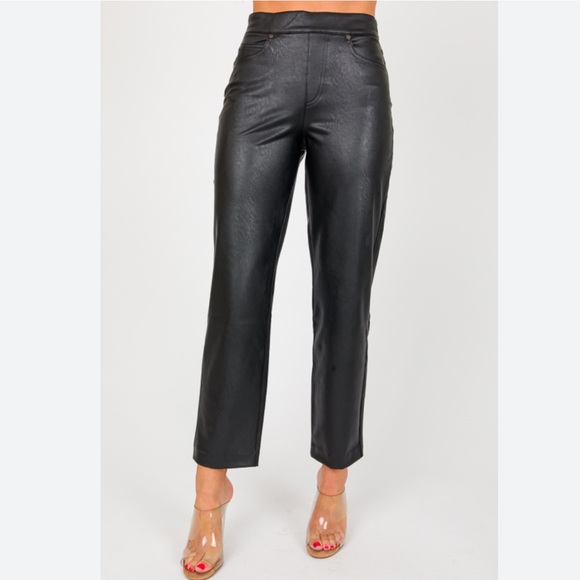 SPANX Pants - Spanx Slim Straight Faux Leather Black Cropped Pants